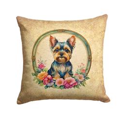 18 x 18 in. Unisex Yorkshire Terrier & Flowers Fabric Decorative Pillow
