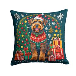 14 x 14 in. Unisex Airedale Terrier Christmas Fabric Decorative Pillow
