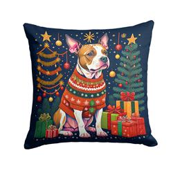 14 x 14 in. Unisex Pit Bull Terrier Christmas Fabric Decorative Pillow