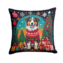 14 x 14 in. Unisex Australian Shepherd Christmas Fabric Decorative Pillow