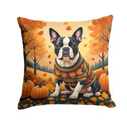 14 x 14 in. Unisex Boston Terrier Fall Fabric Decorative Pillow