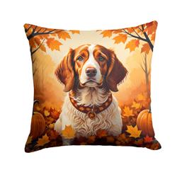 14 x 14 in. Unisex Brittany Spaniel Fall Fabric Decorative Pillow