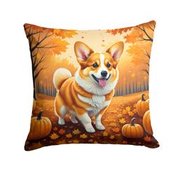 14 x 14 in. Unisex Corgi Fall Fabric Decorative Pillow