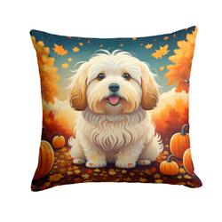 14 x 14 in. Unisex Coton De Tulear Fall Fabric Decorative Pillow