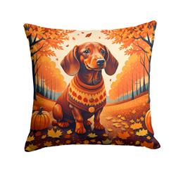 14 x 14 in. Unisex Dachshund Fall Fabric Decorative Pillow