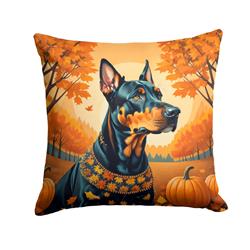14 x 14 in. Unisex Doberman Pinscher Fall Fabric Decorative Pillow