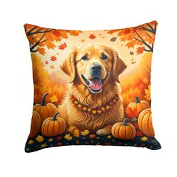 14 x 14 in. Unisex Golden Retriever Fall Fabric Decorative Pillow