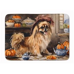 19 x 27 in. Unisex Tibetan Spaniel Fall Kitchen Pumpkins Memory Foam Kitchen Mat