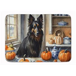19 x 27 in. Unisex Belgian Sheepdog Fall Kitchen Pumpkins Memory Foam Kitchen Mat
