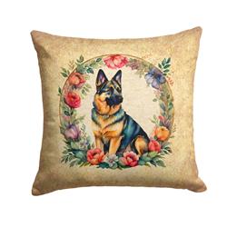 18 x 18 in. Unisex German Shepherd & Flowers Fabric Decorative Pillow