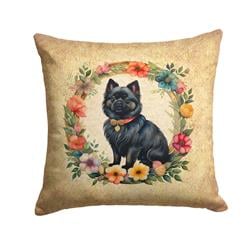 18 x 18 in. Unisex German Spitz & Flowers Fabric Decorative Pillow