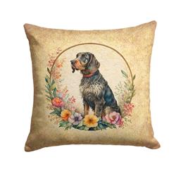 18 x 18 in. Unisex German Wirehaired Pointer & Flowers Fabric Decorative Pillow