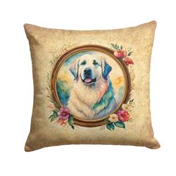 18 x 18 in. Unisex Great Pyrenees & Flowers Fabric Decorative Pillow
