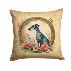 18 x 18 in. Unisex Greyhound & Flowers Fabric Decorative Pillow