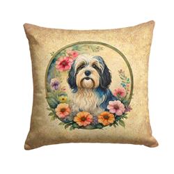 18 x 18 in. Unisex Havanese & Flowers Fabric Decorative Pillow