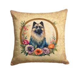 18 x 18 in. Unisex Keeshond & Flowers Fabric Decorative Pillow