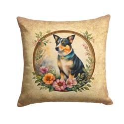 18 x 18 in. Unisex Lancashire Heeler & Flowers Fabric Decorative Pillow