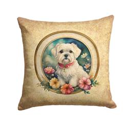 18 x 18 in. Unisex Maltese & Flowers Fabric Decorative Pillow