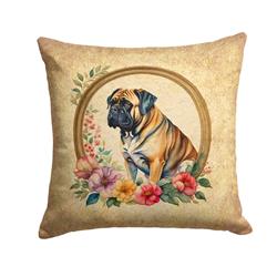 18 x 18 in. Unisex Mastiff & Flowers Fabric Decorative Pillow