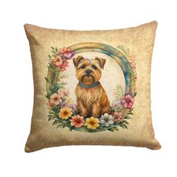 18 x 18 in. Unisex Norfolk Terrier & Flowers Fabric Decorative Pillow