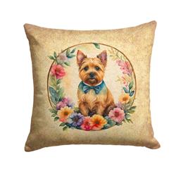 18 x 18 in. Unisex Norwich Terrier & Flowers Fabric Decorative Pillow