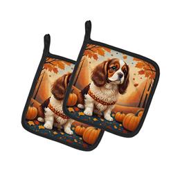 7.5 x 7.5 in. Unisex Cavalier Spaniel Fall Pair of Pot Holders