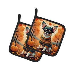 DAC1035PTHD 7.5 x 7.5 in. Unisex Tricolor Chihuahua Fall Pair of Pot Holders
