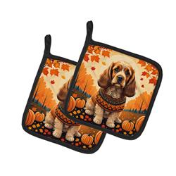7.5 x 7.5 in. Unisex Cocker Spaniel Fall Pair of Pot Holders