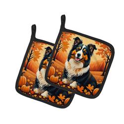 7.5 x 7.5 in. Unisex Collie Fall Pair of Pot Holders