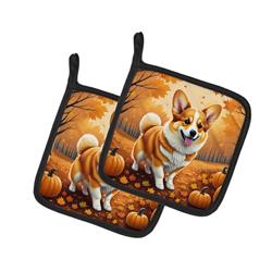7.5 x 7.5 in. Unisex Corgi Fall Pair of Pot Holders