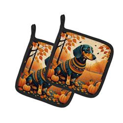 7.5 x 7.5 in. Unisex Dachshund Fall Pair of Pot Holders