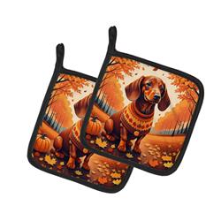DAC1043PTHD 7.5 x 7.5 in. Unisex Dachshund Fall Pair of Pot Holders