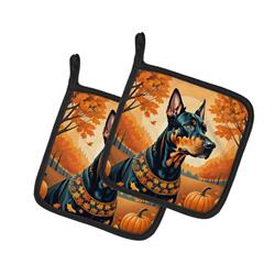 DAC1044PTHD 7.5 x 7.5 in. Unisex Doberman Pinscher Fall Pair of Pot Holders