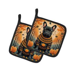 DAC1045PTHD 7.5 x 7.5 in. Unisex Black French Bulldog Fall Pair of Pot Holders