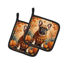 DAC1046PTHD 7.5 x 7.5 in. Unisex Fawn French Bulldog Fall Pair of Pot Holders