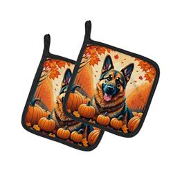 7.5 x 7.5 in. Unisex German Shepherd Fall Pair of Pot Holders
