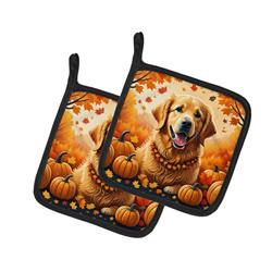 DAC1049PTHD 7.5 x 7.5 in. Unisex Golden Retriever Fall Pair of Pot Holders