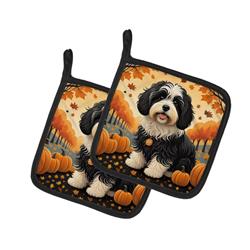 7.5 x 7.5 in. Unisex Havanese Fall Pair of Pot Holders