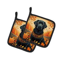 DAC1054PTHD 7.5 x 7.5 in. Unisex Black Labrador Retriever Fall Pair of Pot Holders
