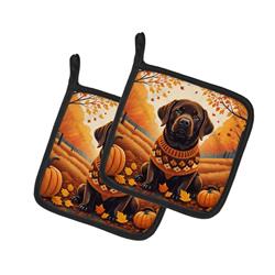 DAC1055PTHD 7.5 x 7.5 in. Unisex Chocolate Labrador Retriever Fall Pair of Pot Holders