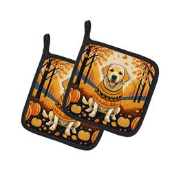 DAC1056PTHD 7.5 x 7.5 in. Unisex Yellow Labrador Retriever Fall Pair of Pot Holders