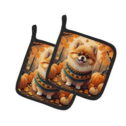 DAC1062PTHD 7.5 x 7.5 in. Unisex Pomeranian Fall Pair of Pot Holders