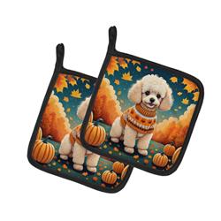 7.5 x 7.5 in. Unisex Poodle Fall Pair of Pot Holders