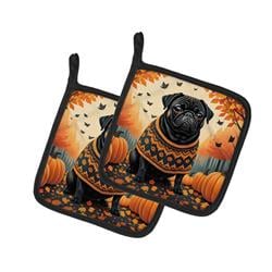 DAC1064PTHD 7.5 x 7.5 in. Unisex Black Pug Fall Pair of Pot Holders