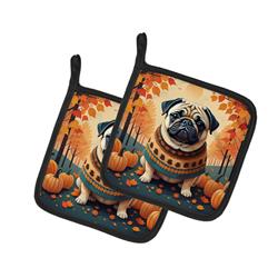 DAC1065PTHD 7.5 x 7.5 in. Unisex Fawn Pug Fall Pair of Pot Holders