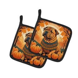 7.5 x 7.5 in. Unisex Shar Pei Fall Pair of Pot Holders