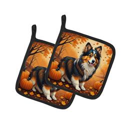 7.5 x 7.5 in. Unisex Sheltie Fall Pair of Pot Holders