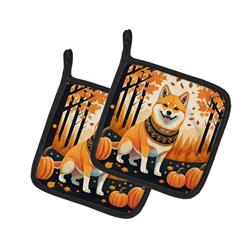 DAC1072PTHD 7.5 x 7.5 in. Unisex Shiba Inu Fall Pair of Pot Holders