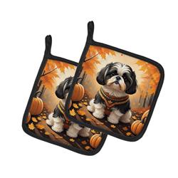 DAC1073PTHD 7.5 x 7.5 in. Unisex Shih Tzu Fall Pair of Pot Holders