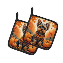 DAC1081PTHD 7.5 x 7.5 in. Unisex Yorkshire Terrier Fall Pair of Pot Holders